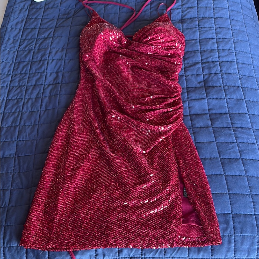 Red sequin mini dress